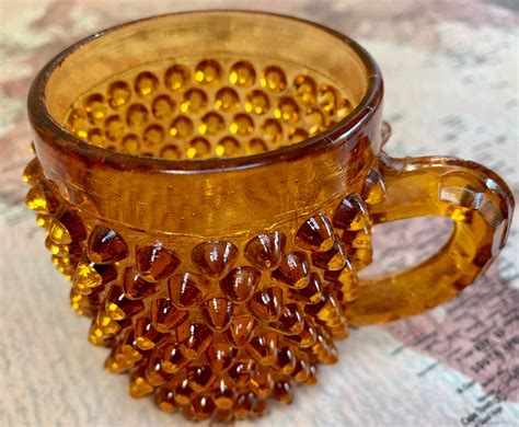 Antique Eapg Amber All Over Hobnail Glass Handled Mug Etsy