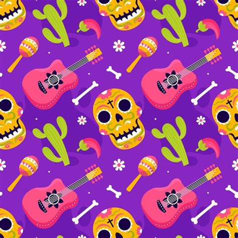 Ilustración de patrones sin fisuras del día de muertos con elemento del