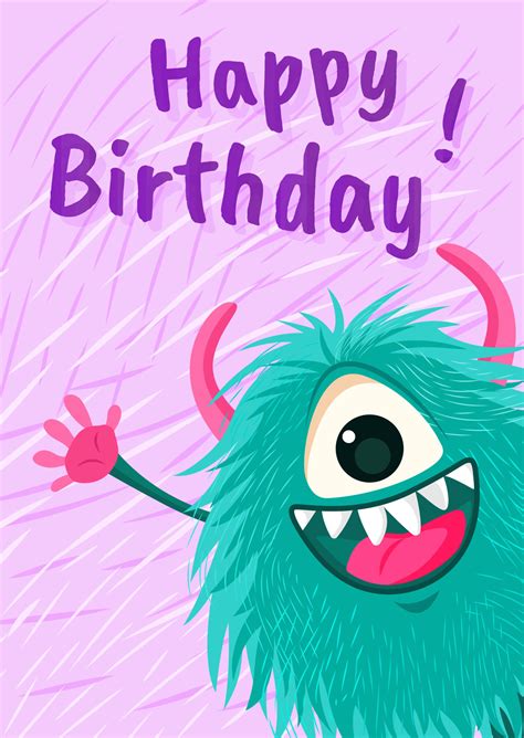 Birthday Greeting Card With Funny Cute Monster Vector Is Cropped With