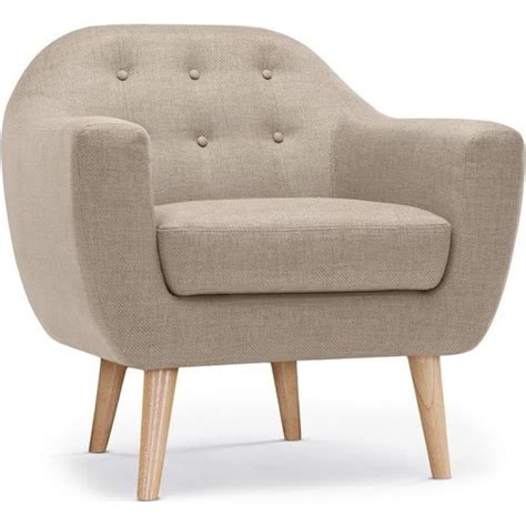 Fauteuil Scandinave Menzzo Savoy Dossier Capitonn Tissu Bois