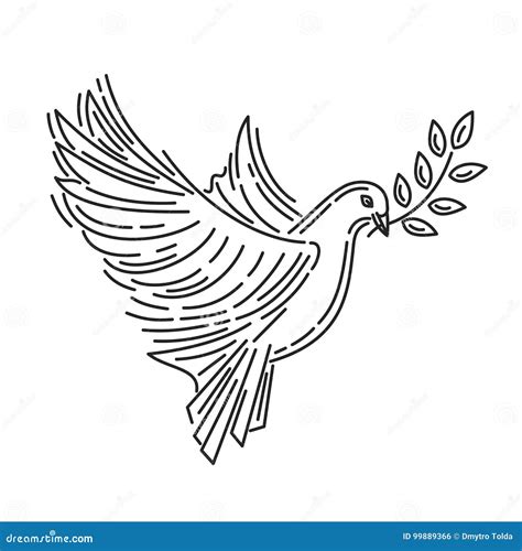 Pigeon Of Peace With An Olive Branch In Its Beak Stock Vector