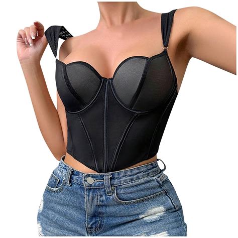 Xflwam Womens Bustier Mesh Sexy Vintage Spaghetti Strap Open Back Boned