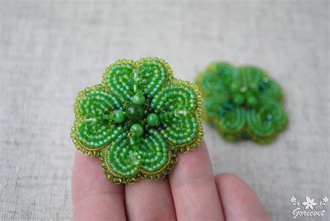 Clover Brooch Embroidered Beaded Brooch Pin With Chalcedony Etsy