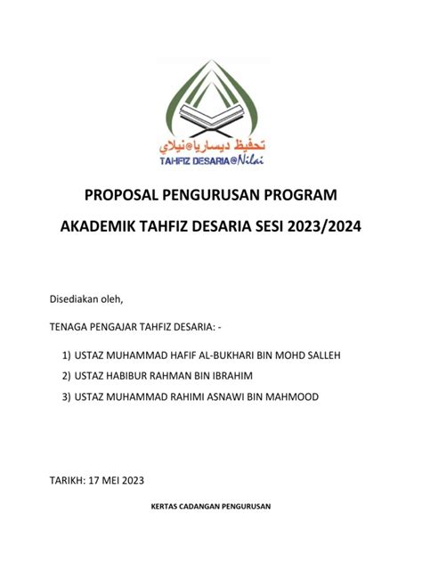 Proposal Pengurusan Akademik Tahfiz Desaria 2023 And 2024 Pdf