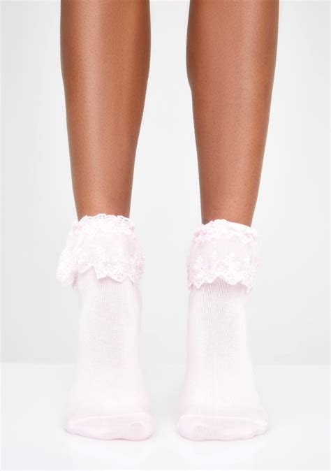 Lace Ruffle Trim Ankle Socks Pink Dolls Kill