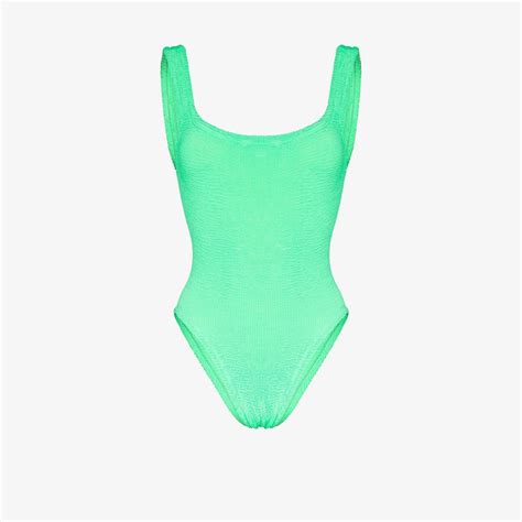 Hunza G Green Classic Square Neck Crinkle Swimsuit Lyst Uk