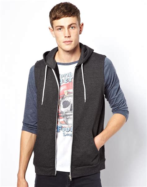 Lyst Asos Sleeveless Zip Up Hoodie In Gray For Men