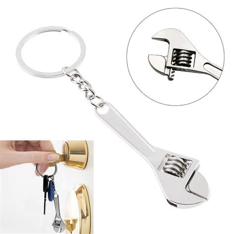 Portable Mini Adjustable Wrench Keychain W Chain Decoration For