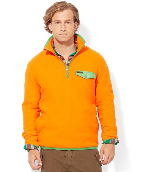 Lyst Polo Ralph Lauren Half Zip Fleece Pullover In Orange For Men