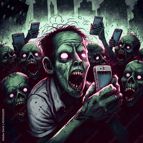 zombie invasion of people with cell phone - Generative AI Stock ...