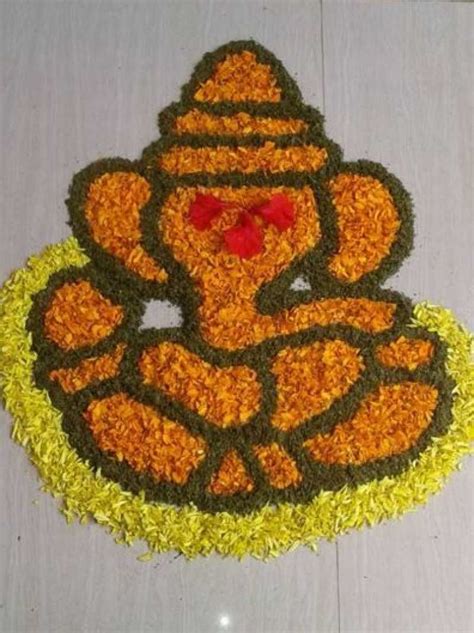 Ganesh Rangoli Designs With Flowers