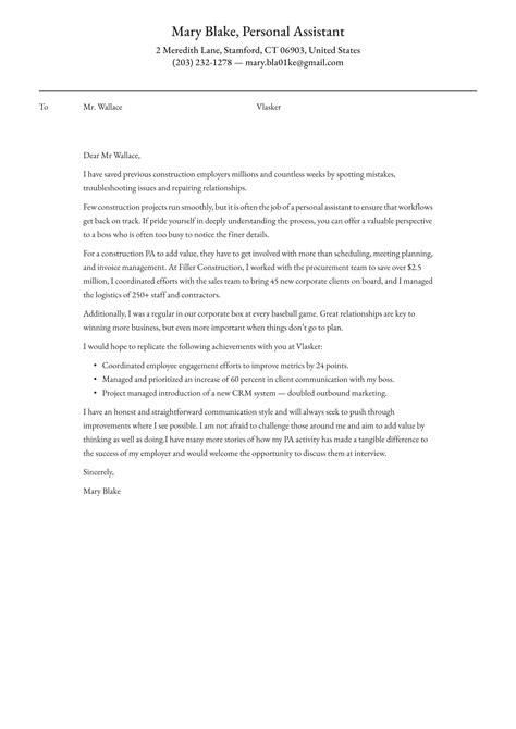 Personal Assistant Cover Letter Examples And Expert Tips ·