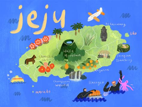 Illustrated Map, Jeju Island | Jeju, Illustrated map, Jeju island