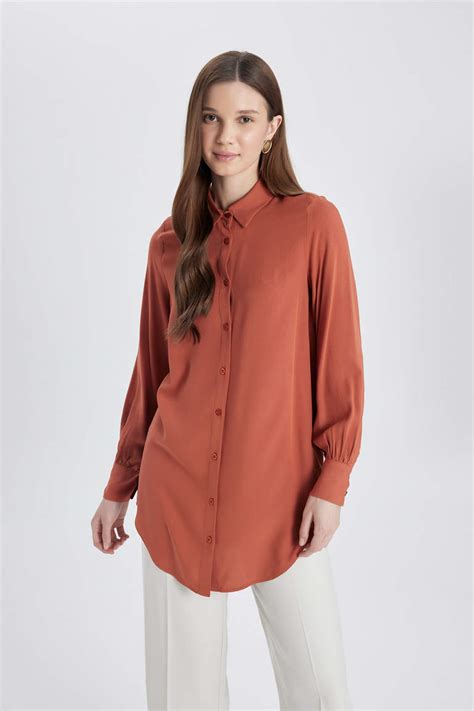 Orange Damen Regular Fit Langarm Tunika Mit Reverskragen 3060322 DeFacto