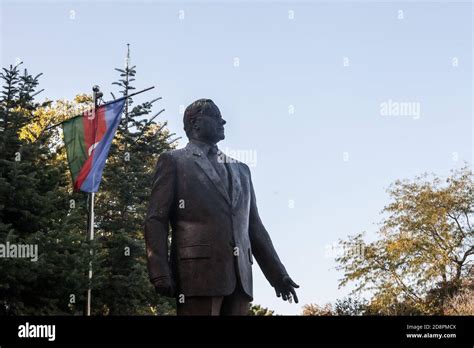 BELGRADE, SERBIA - OCTOBER 4, 2020: Statue of heydar Aliyev in a park ...