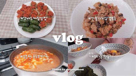 Vlog 30대 주부의 집밥 요리 브이로그 양배추케일쌈밥 참치쌈장 열무비빔밥 순두부찌개 부타동 깐풍가지삼겹볶음