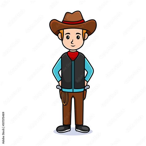 Cartoon Guy With Hat Friendly Handsome Man In Cowboy Clothes Isolated