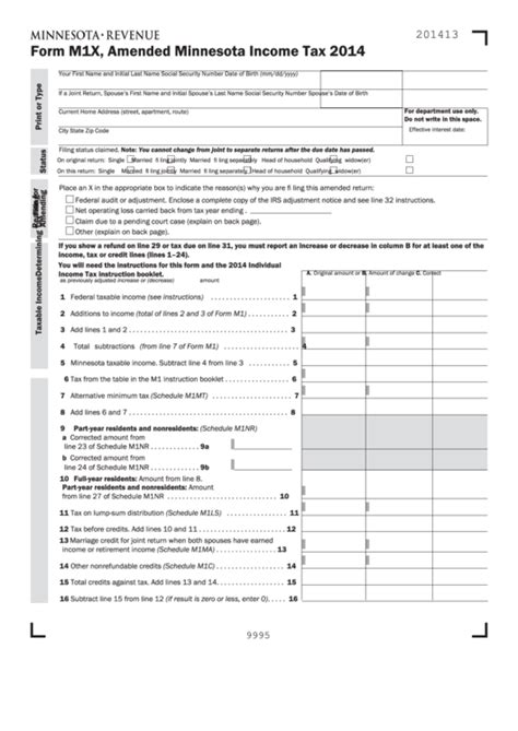 Fillable Form M X Minnesota Amended Minnesota Income Tax