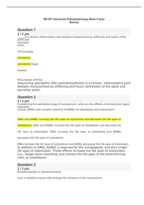 Nr Advanced Pathophysiology Week Quiz Review Nr Advanced