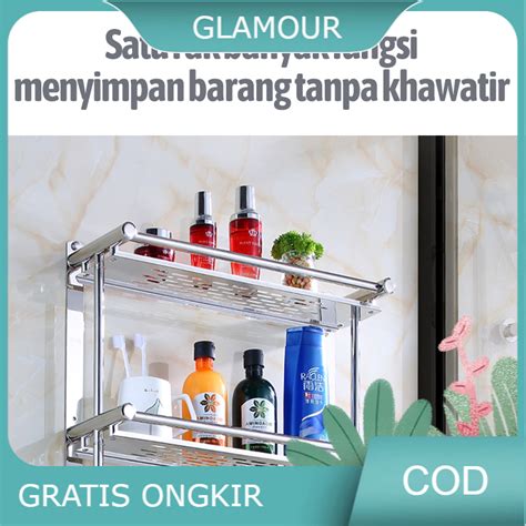 Rak Kamar Mandi Dinding Rak Bumbu Dapur Stainless Steel Bebas Bor 3