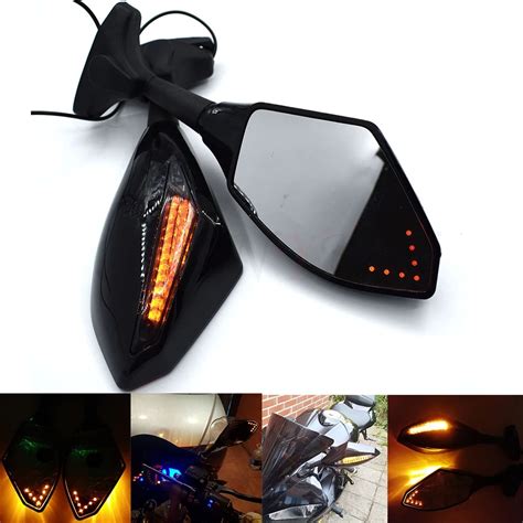 Universal Motorcycle Rear View Side Wing Mirrors W LED Turn Signal