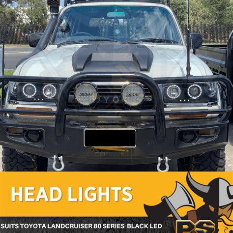 Angel Eye Headlights Led Black To Suit Toyota Landcruiser 80 Series