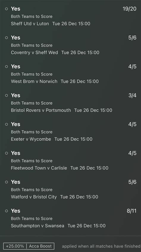 Free Both Teams To Score BTTS Accumulator Tips 26th December Free