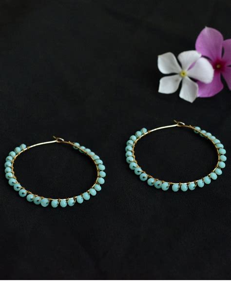 Blue Beaded Hoop Earrings By Abhika Creations The Secret Label