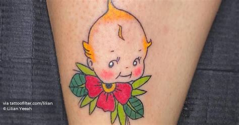 Hand Poked Kewpie Tattoo Located On The Shin