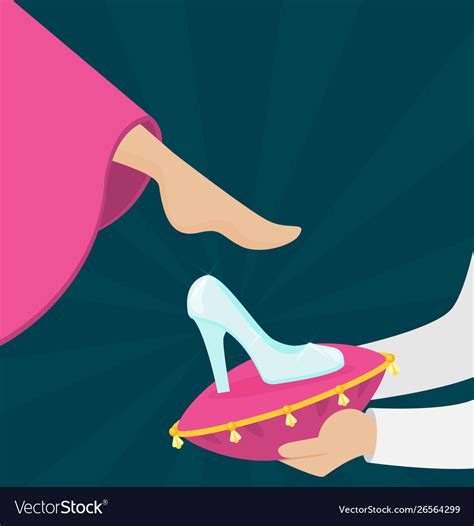 Cinderella Tries On Glass Slipper Flat Royalty Free Vector