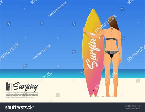 Rear View Silhouette Beautiful Sexy Surfer Stock Vector Royalty Free