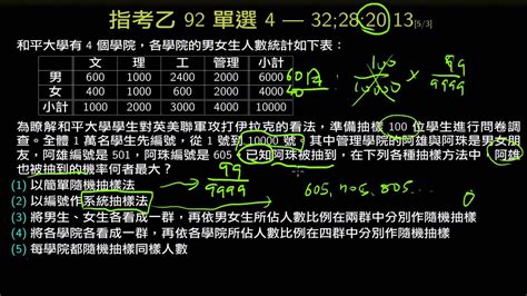 指考數乙92 單選4 以事件的觀點來算機率 分學院與性別的抽樣 5332282013 Youtube