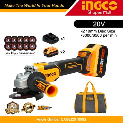 Ingco CAGLI2010082 Lithium Ion Angle Grinder 20V With 2pcs Battery 1pc