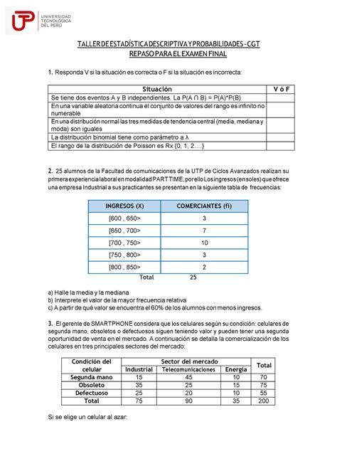 S Taller De Estad Stica Descriptiva Y Probabilidades Cgt Repaso