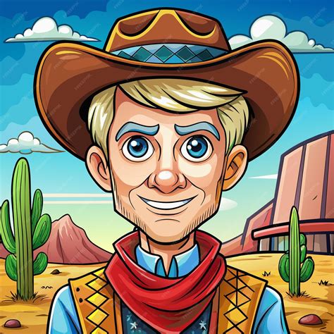 Premium Vector A Cartoon Of A Cowboy With A Cowboy Hat And A Cowboy Hat