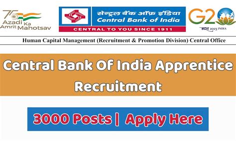 Central Bank Of India Apprentice Recruitment Notification Out For 3000