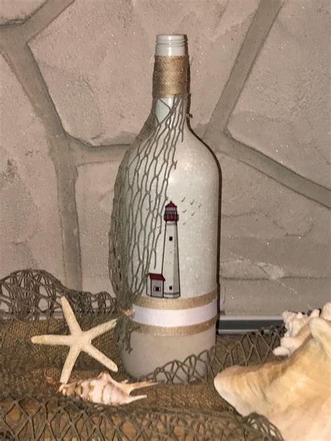 Hand Crafted Lighthouse Wine Bottle Accent Light Etsy In 2020 Handcraft Crafts Wine Bottle