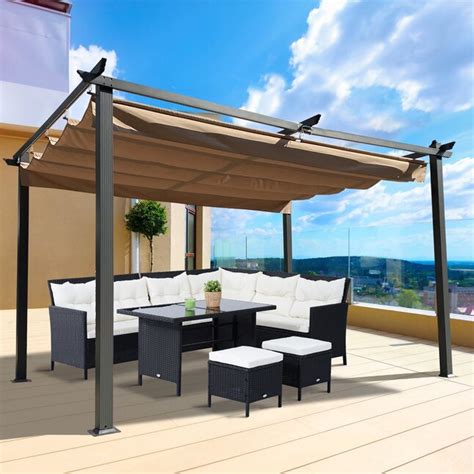 Maocao Hoom Canopy Sun Shelter Pergola 10 Ft W X 13 Ft L X 7 Ft 11 14 In H Beige Metal