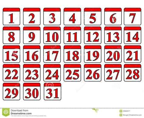 Large Printable Calendar Numbers 1 31