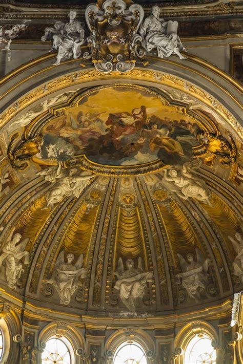 View Of The Interior Of The Naples Cathedral Richly Decorated Dome In