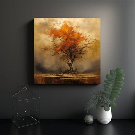 Cuadro Abstracto Árbol Otoñal En Tela Decoración Visual En Venta