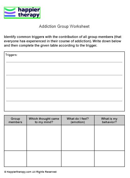 Addiction Group Worksheet Happiertherapy