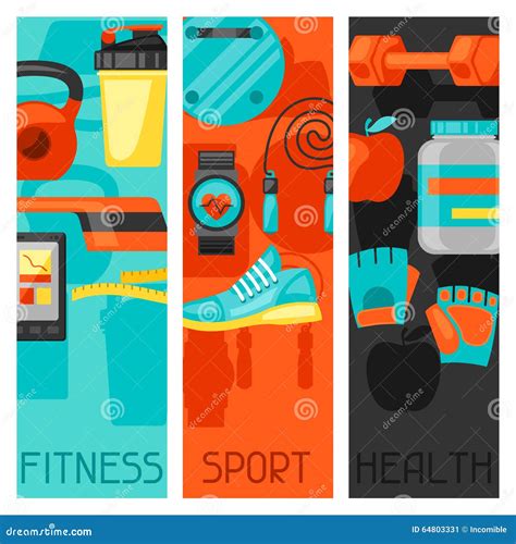 Sports And Healthy Lifestyle Banners With Fitness Stock Vector