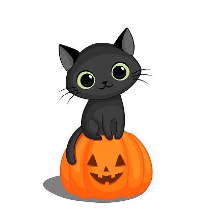 S E Schwarze Katze Im Sitzen Auf Einem Halloween K Rbis Dibujos De