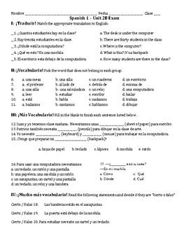 Auténtico 1 Chapter 2B EXAM or study guide Realidades 1 TpT