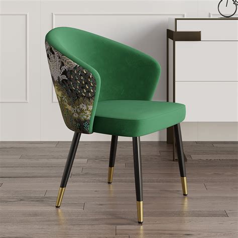 Green Upholstered Velvet Dining Chair Modern Arm Chair in Gold & Black ...