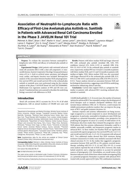 Pdf Association Of Neutrophil To Lymphocyte Ratio With Efficacy Of