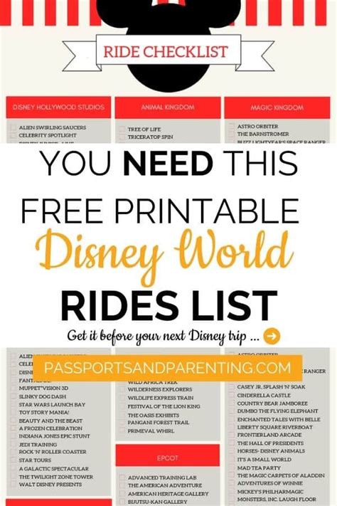 Printable List Of Rides At Disney World