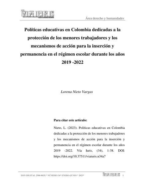 Pdf Pol Ticas Educativas En Colombia Dedicadas A La Protecci N De Los