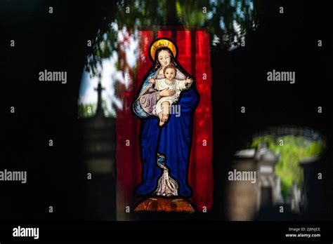 Stained Glass Window Inside Burial Crypts In Montparnasse Cemetery